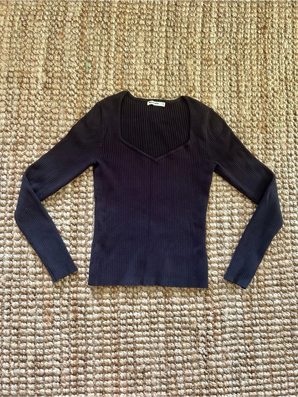 Marine Layer Ribbed Long-Sleeve V-Neck Sweater - Black